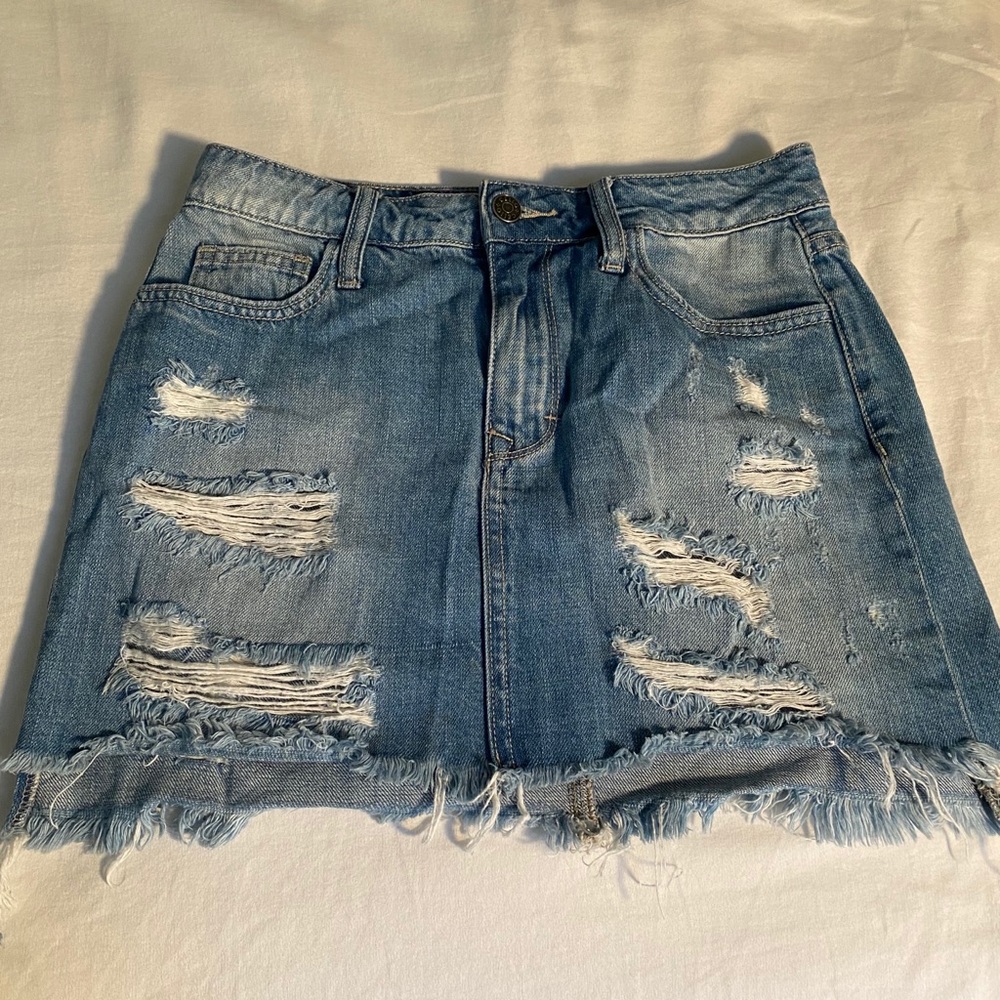 Fringe Jean Skirt